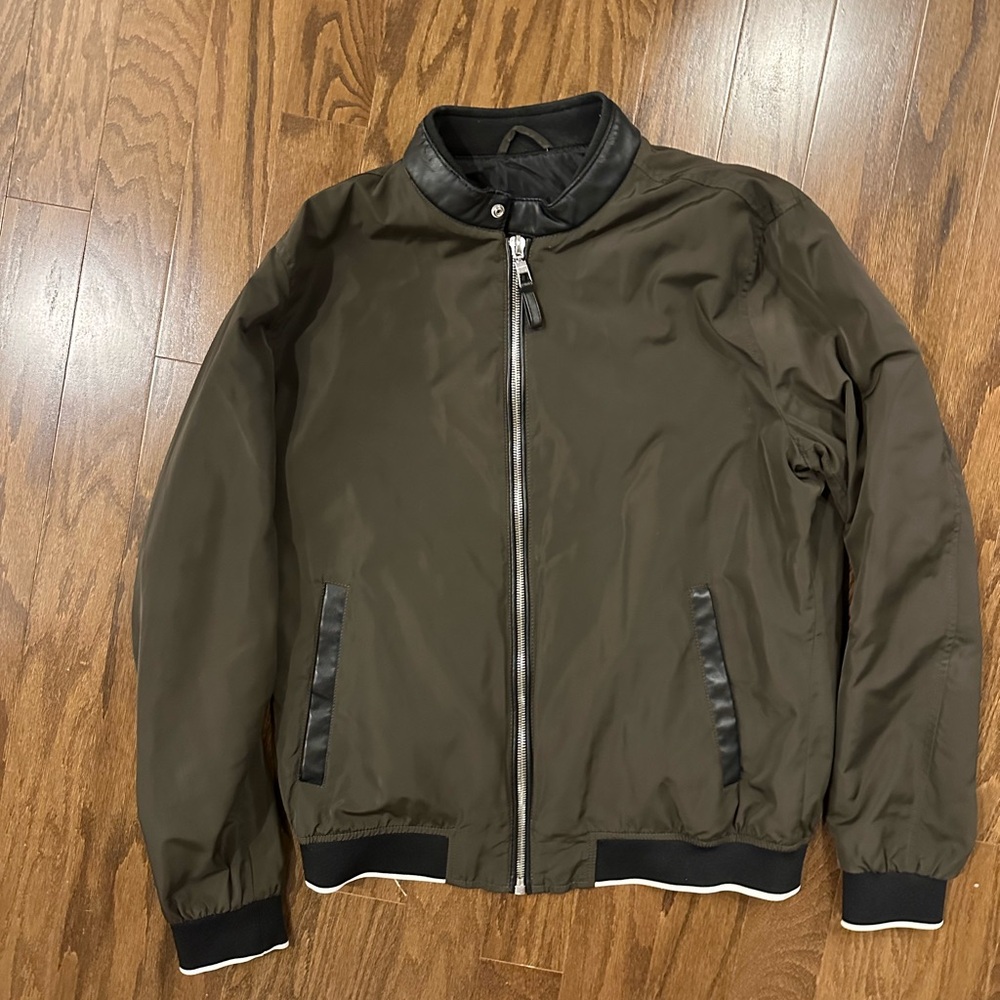 Zara Bomber Jacket Green Black Varsity Style